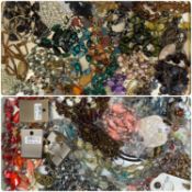ASSORTED COSTUME JEWELLERY, including bead necklaces, earrings, and brooches Provenance: private