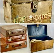VINTAGE / ANTIQUE LUGGAGE, including painted tin trunk, 55cms (w), another painted tin trunk, G.