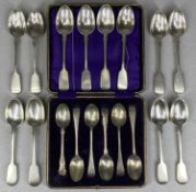 TWELVE VICTORIAN SILVER TEASPOONS, George Aldwinckle, London 1875, one London 1866, with cased set