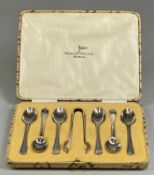 CASED SET OF SIX GEORGE V SILVER TEASPOONS & TONGS, Walker & Hall, Sheffield 1930, 3.5ozt