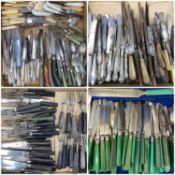 LARGE QUANTITY OF VINTAGE CUTLERY, including horn handled dessert knives and forks, carving