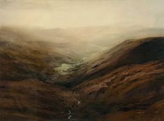 ROB PIERCY (b. 1946) watercolour - river in valley Cwm Pennant, signed and dated '94 lower right, 55