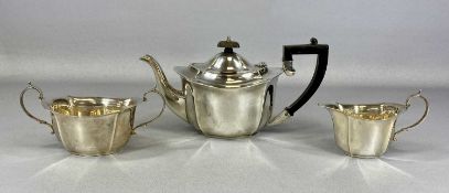 GEORGE V SILVER THREE-PIECE TEA SERVICE, oval panelled form, Birmingham 1934, 27ozt gross