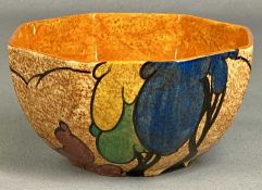 CLARICE CLIFF BIZARRE 'BLUE AUTUMN' CAFÉ AU LAIT OCTAGONAL BOWL, black backstamp, 7 x 13.5cms