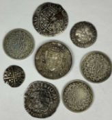 SILVER COIN GROUP, including two Charles I shillings, Charles I groat, Edward I longcross penny,