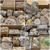 VINTAGE SEASHELL DECORATED BOXES & ORNAMENTS, large collection contained within four boxes