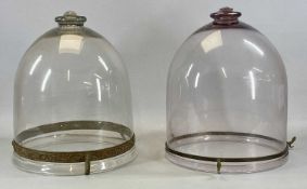 TWO HAND-BLOWN SMOKED-GLASS DOME-SHAPED LIGHTSHADES, 19th century, with metal fittings, 38 (h) x