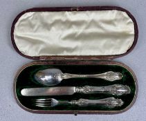 VICTORIAN CASED CHRISTENING SET, comprising silver-handled spoon, fork, and knife, Samuel Hayne &