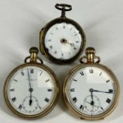 TWO GOLD-PLATED OPEN-FACED POCKET WATCHES, keyless, 50mms (diam.), and a Hutchinson Leeds fusee