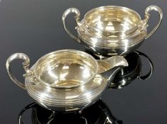 GEORGE V MILK JUG & SUGAR BASIN, plain circular form, Blackmore & Fletcher Ltd., London 1925,