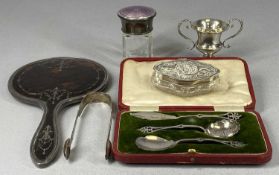 GROUP OF SILVER COLLECTABLES, including tortoiseshell mounted hand mirror, Birmingham 1919, cased