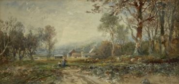 ALBERT POLLITT (British 1856-1926) watercolour - rural landscape with figures, signed and dated