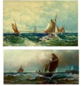 I. HOLDEN (late 19th / early 20th century) watercolour - figures in rowing boat with various vessels