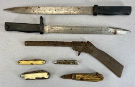 TWO VINTAGE BAYONETS, 30cms (l) blades, vintage pen knives, and a pop gun Provenance: deceased
