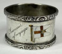 RARE ELDER DEMPSTER LINES EDWARD VII SILVER NAPKIN RING, from R.M.S. Jebba, with chased rim,