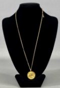 ELIZABETH II 1963 GOLD SOVEREIGN, mounted as a pendant, on fine 9ct gold chain, with safety chain,