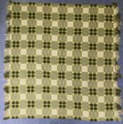 WELSH WOOLLEN BLANKET, green, black, grey, and cream geometric pattern, 220 x 200cms Provenance: