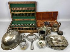 METALWARE & OTHER ITEMS, including silver-backed hand mirror, EPNS meat dish cover, box set of