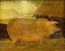 MONOGRAMMED J. M. naïve oil on panel - entitled 'A Prize Boar', monogrammed and dated 1862, 18 x