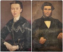 UNKNOWN 19TH CENTURY oils on canvas - half-length portrait of seated gentleman, 69 x 60cms, and