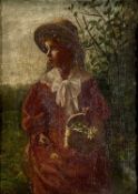 UNKNOWN 19TH CENTURY oil on canvas - three-quarter length portrait of young girl wearing red
