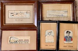 FIVE VICTORIAN SILK WOVEN STEVENGRAPHS - 'The Struggle', 'Are You Ready?', 'Tom Cannon', 'The Late