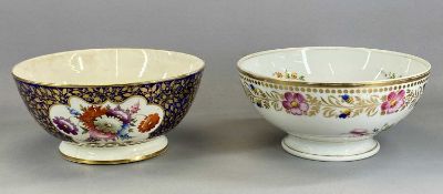 COALPORT PUNCH BOWL, 19th century, blue ground with gilded leaf design, panels painted with bouquets