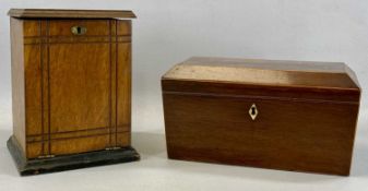 19TH CENTURY MAHOGANY DOUBLE TEA CADDY, boxwood strung, fitted interior with mixing bowl, 31cms (w),