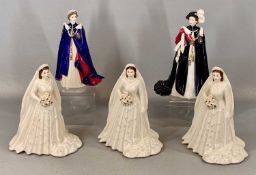 FIVE ROYAL WORCESTER FIGURES, three Queen Elizabeth II 'Diamond Wedding Anniversary 1947-2007'