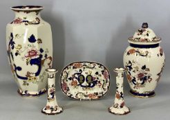 MASON'S MANDALAY large octagonal panelled vase, 50cms (h), lidded baluster vase, 40cms (h)