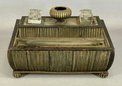 VICTORIAN ANGLO-INDIAN DESK STAND, veneered with horn panels, upper section with twin glass inkwells