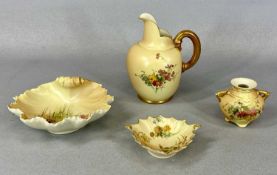 ROYAL WORCESTER BLUSH IVORY, hand painted jug #1094 with floral sprays, 14cms (h), shell form