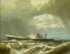 DAVID WOODFORD (b. 1938) oil on canvas - steamship off shore