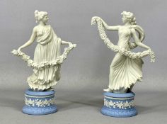 TWO WEDGWOOD 'THE DANCING HOURS' COLLECTION FIGURES, both white on pale blue jasper, limited edition