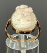 9CT GOLD OVAL CAMEO PORTRAIT RING, 18 x 13mms, size N, 3.7gms
