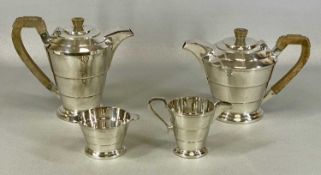WALKER & HALL ART DECO SILVER-PLATED FOUR-PIECE TEA SERVICE, tapered circular form