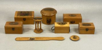COLLECTION OF MAUCHLINE WARE TREEN, boxes, page turner, etc., Welsh related themes