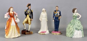 FIVE ROYAL DOULTON FIGURES, 'Elizabeth Bowes-Lyon', 'Prince Albert, Duke of York', 'Kelly'