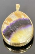 UNUSUAL GOLD MOUNTED BLUE JOHN & MALACHITE PENDANT, teardrop form, Sheffield 1994