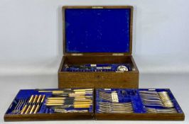 OAK CASED CANTEEN OF WALKER & HALL CUTLERY, in three layers, approx. 90 pieces