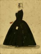 VICTORIAN HIGHLIGHTED SILHOUETTE being a full portrait profile of lady in black dress