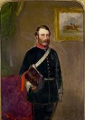 19TH CENTURY ENGLISH SCHOOL oil on board - three-quarter length portrait of a gentleman