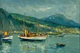 AUGUSTO GOMES MARTINS (Portuguese, 1922-1994) oil on board - impressionistic coastal scene