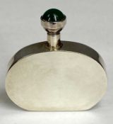 STERLING SILVER PERFUME FLASK with inset green cabochon stone to screw top, marked for Taxco
