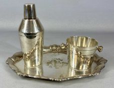 SILVER PLATED BAR ACCESSORIES, including an oval tray, engraved to centre, 36 x 27cms