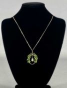 VINTAGE GARLAND PENDANT, yellow metal, diamond set green enamelled oak leaves