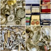 LARGE ASSORTMENT OF SILVER-PLATED ITEMS, including tea sets, cutlery (some boxed), serving dishes
