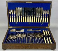 OAK CASED CANTEEN OF SILVER-PLATED CUTLERY, knives, fish knives, and forks with composite handles