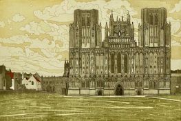 JOHN BRUNSDON (1933-2014) limited edition (14/175) colour print - 'Wells Cathedral, West Front'