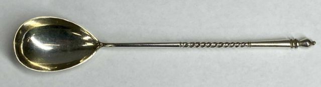 RUSSIAN SILVER & NIELLO WORK SPOON with spiral twist stem, Ivan Lebedkin assay master kokoshnik